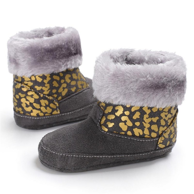 Baby Girls Solid Printed Winter Fur Boots Children Shoes