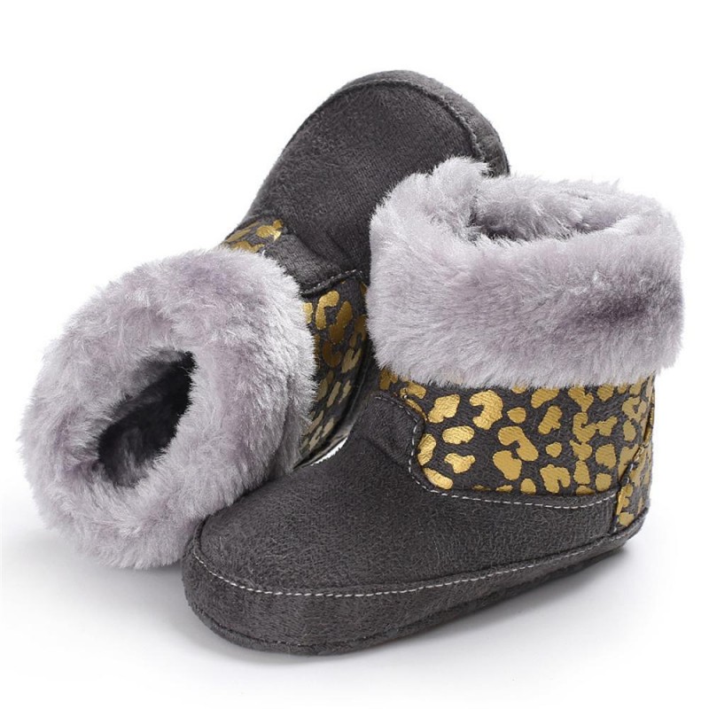 Baby Girls Solid Printed Winter Fur Boots Children Shoes