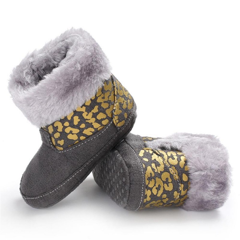 Baby Girls Solid Printed Winter Fur Boots Children Shoes