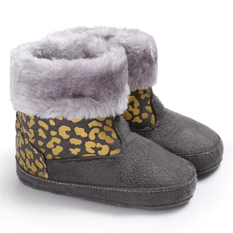 Baby Girls Solid Printed Winter Fur Boots Children Shoes