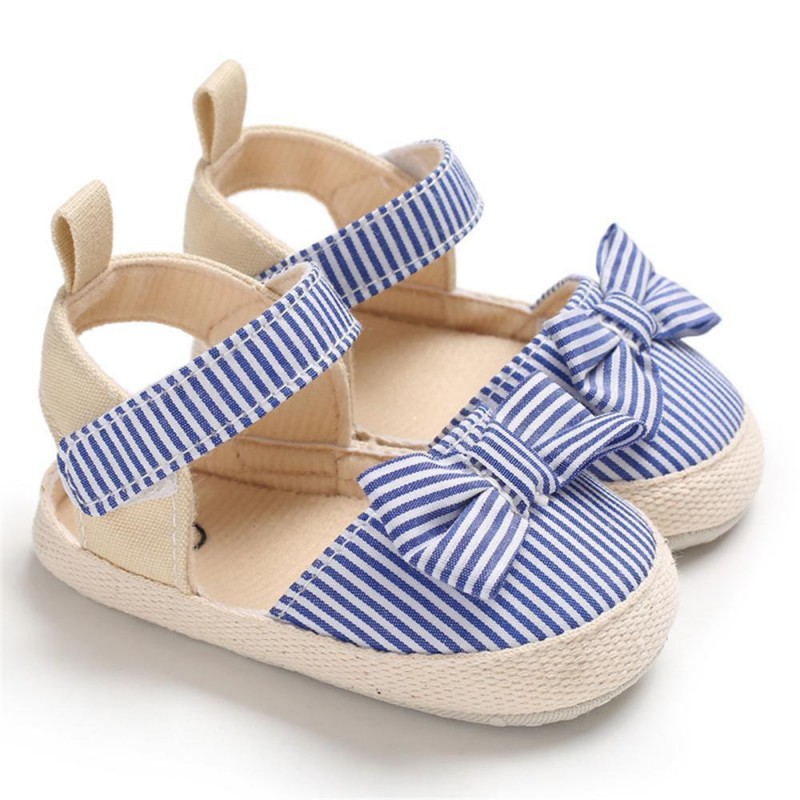 Baby Girls Striped Bow Decor Magic Tape Sandals Baby Shoes vendors