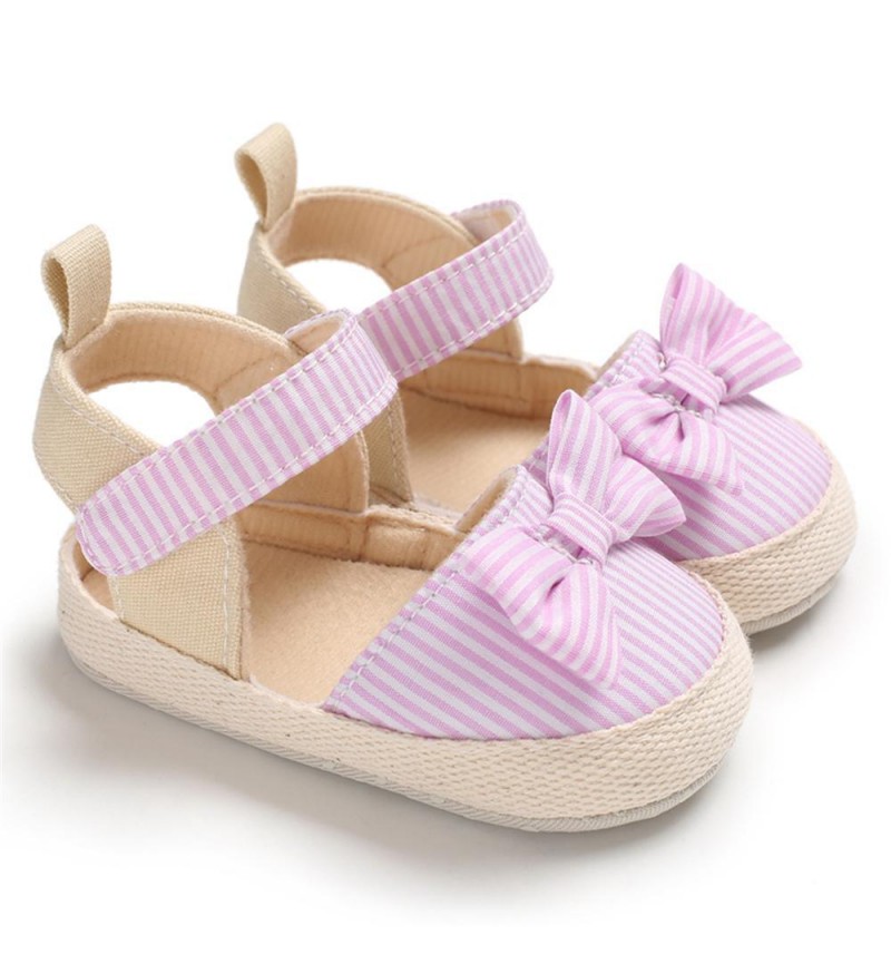 Baby Girls Striped Bow Decor Magic Tape Sandals Baby Shoes vendors