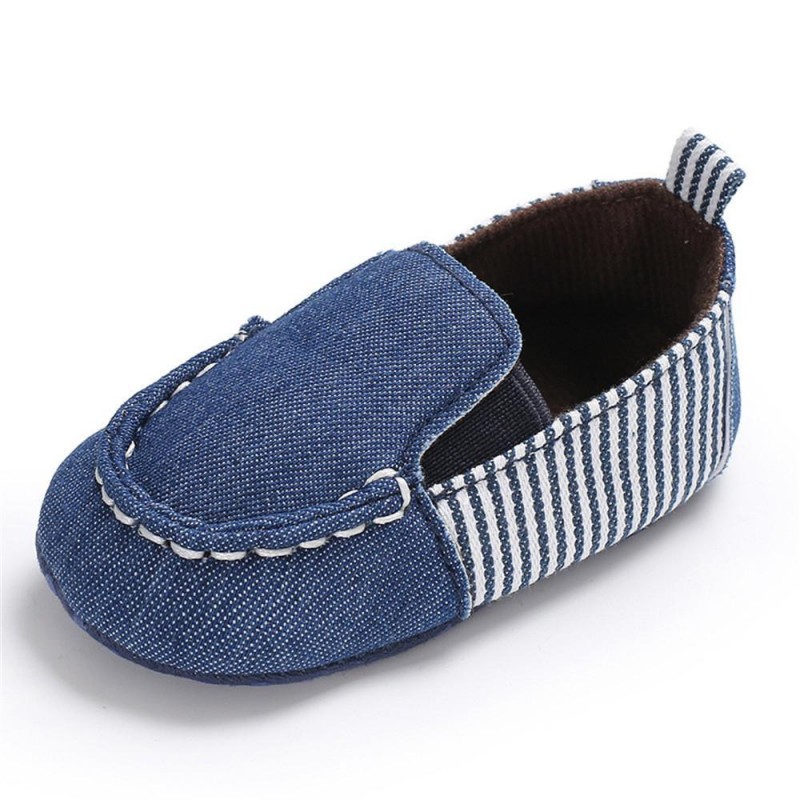 Baby Boys Striped Denim Toddler Slip Ons Flat Shoes