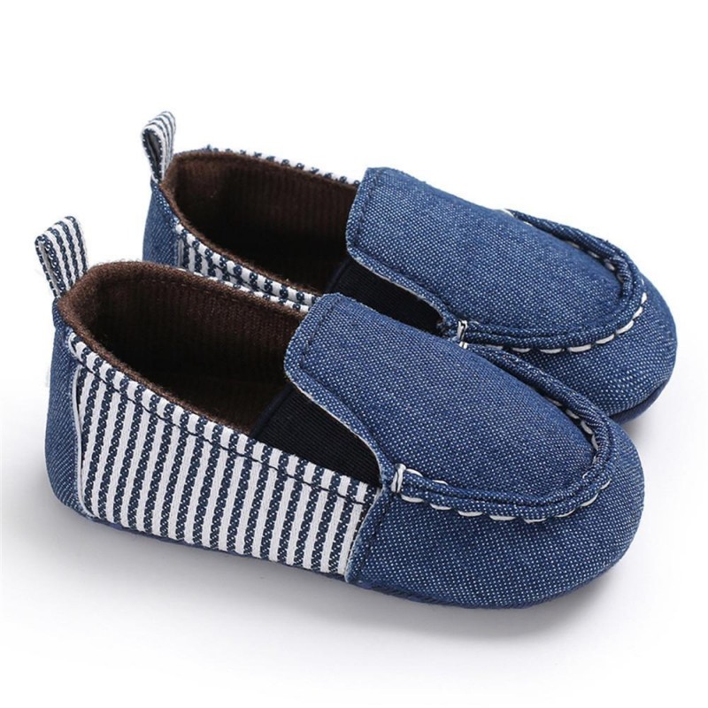 Baby Boys Striped Denim Toddler Slip Ons Flat Shoes