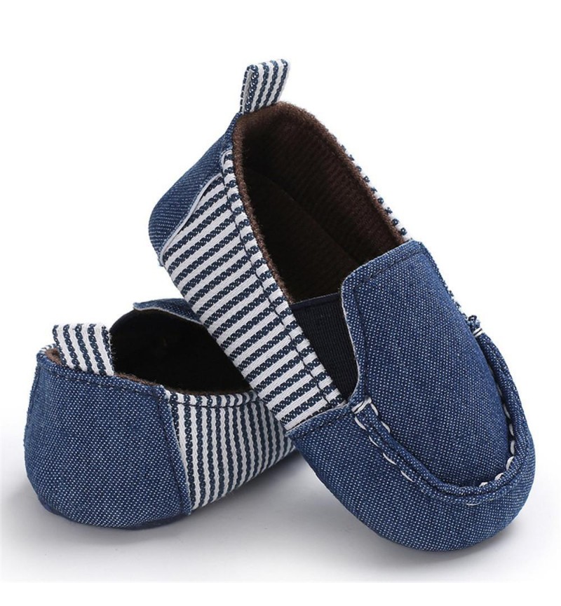 Baby Boys Striped Denim Toddler Slip Ons Flat Shoes