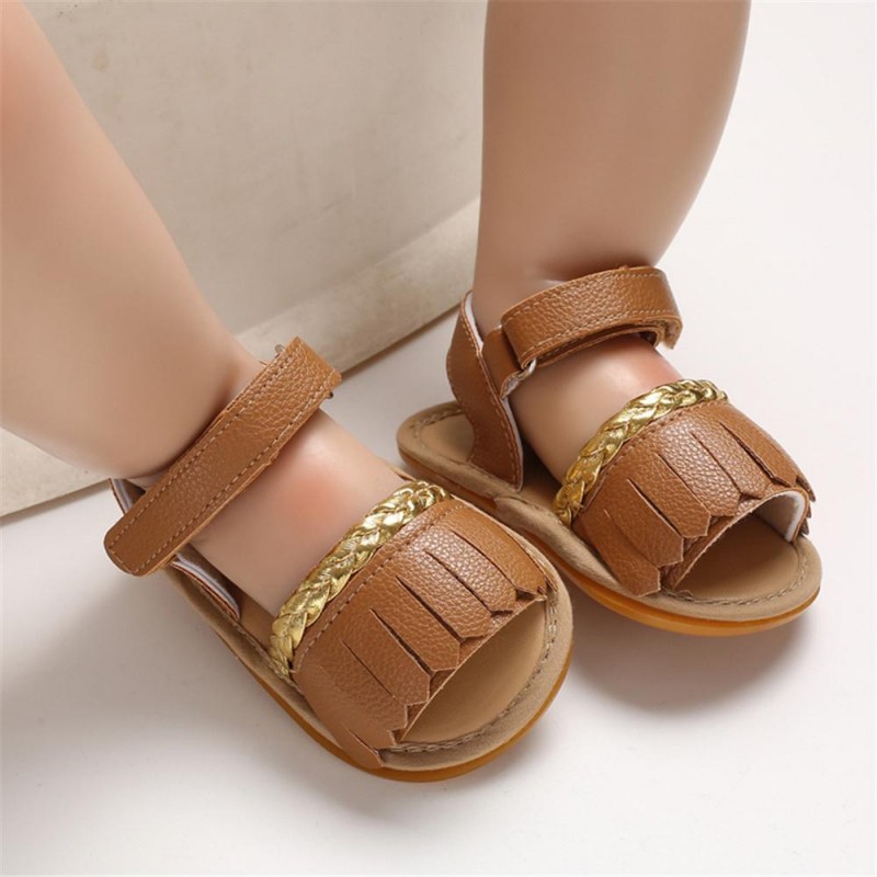 Baby Girls Tassel Magic Tape Open Toe Buckle Sandals Girls Shoes 