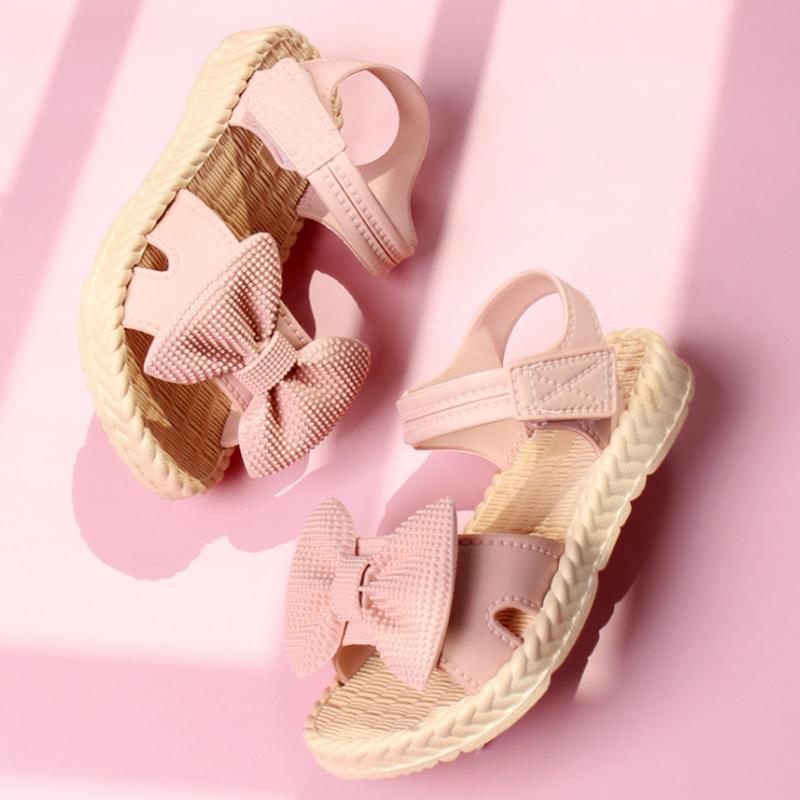 childrens clothing distributors Toddler Girl Bowknot Decor Solid Color Sandals 