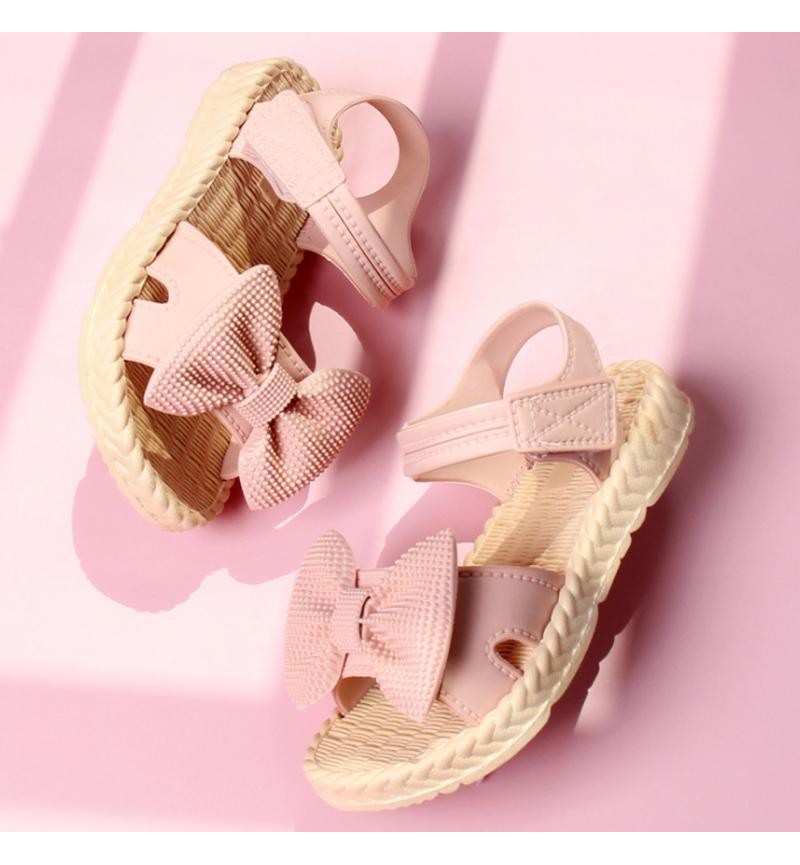 childrens clothing distributors Toddler Girl Bowknot Decor Solid Color Sandals 