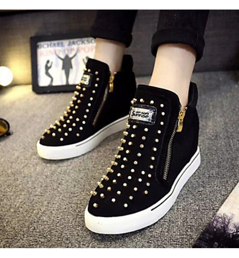 Women's Shoes Double Zipper Wedge Heel Round Toe Fashion Sneakers with Rivet