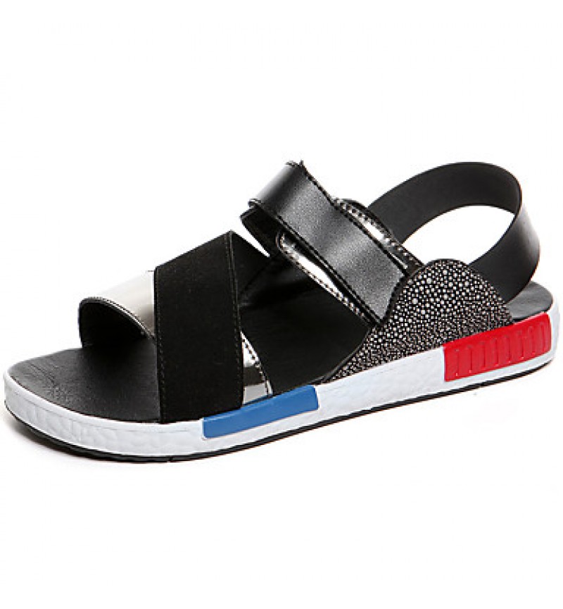 Men's Shoes Leatherette Casual Sandals Casual Flat Heel Magic Tape Silver / Gold / Multi-color  