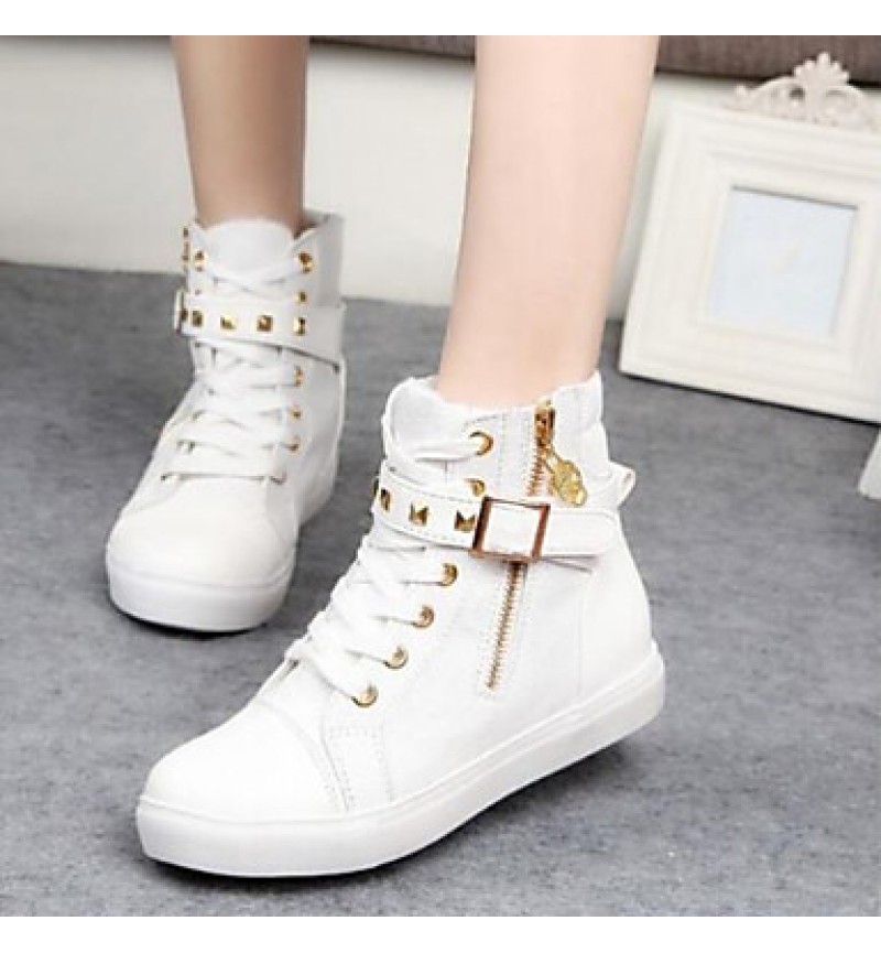 Women's Spring / Fall Canvas Casual Flat Heel Buckle / Zipper / Lace-up Black / Blue / White
