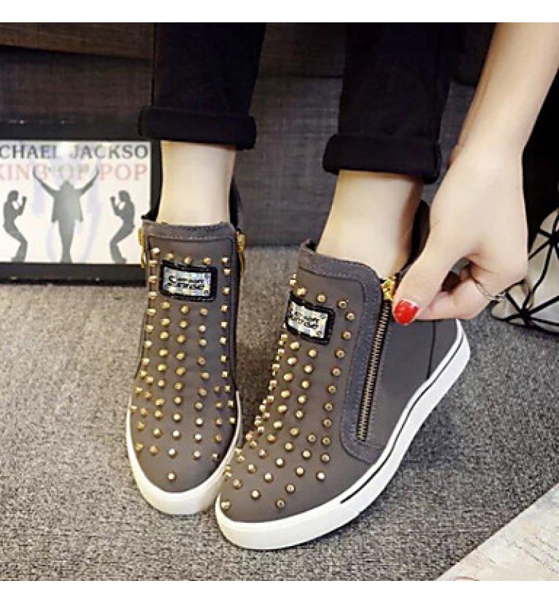 Women's Shoes Double Zipper Wedge Heel Round Toe Fashion Sneakers with Rivet