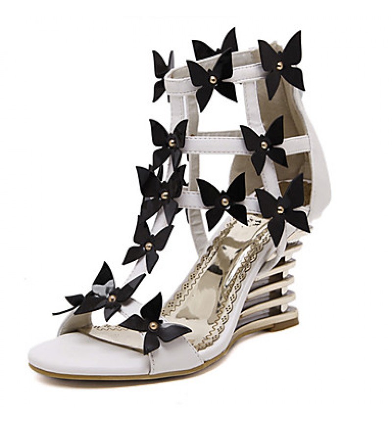 Women's Shoes Leatherette Wedge HeelOpen Toe Sandals Dress Black / White